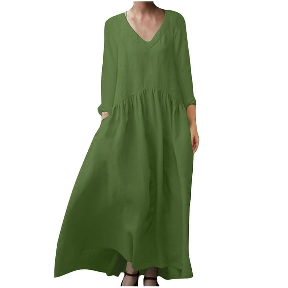 Dresses for Women Plain Maxi Long Dress Women'S Kaftan Cotton Long Sleeve Casaul Oversized Dress