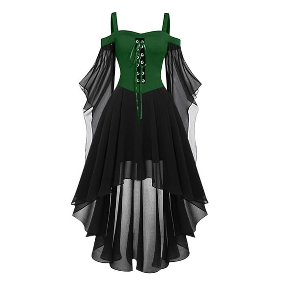 Dresses for Women Plus SIze Halloween Dress Casual Mesh Suspender Open Shoulder Dress One Shoulder and Ankle Dress