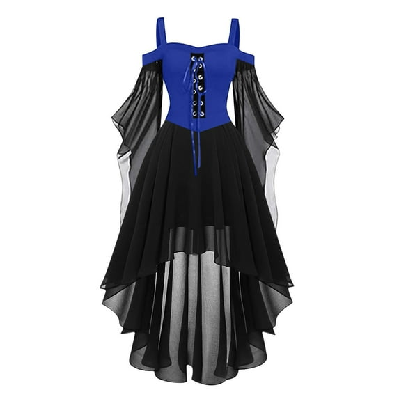 Dresses for Women Plus SIze Halloween Dress Casual Mesh Suspender Open Shoulder Dress One Shoulder and Ankle Dress