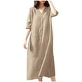 thumbnail image 1 of Dresses for Women Plus Size Casual Dress V Neck 3/4 Long Sleeve Solid Color Fashion Summer Loose Cotton Dresses, 1 of 6