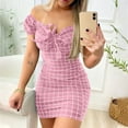 thumbnail image 1 of Dresses for Women Plus Size Clearance Short Sleeve Buttocks Shoulder Plaid Casual Dress, 1 of 6