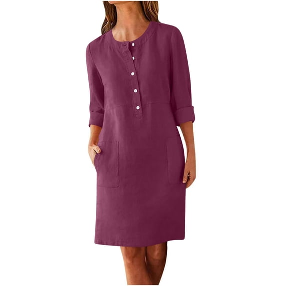 Dresses for Women Plus Size Crewneck Loose Half Sleeve Solid Knee-Length Wedding Guest Dress