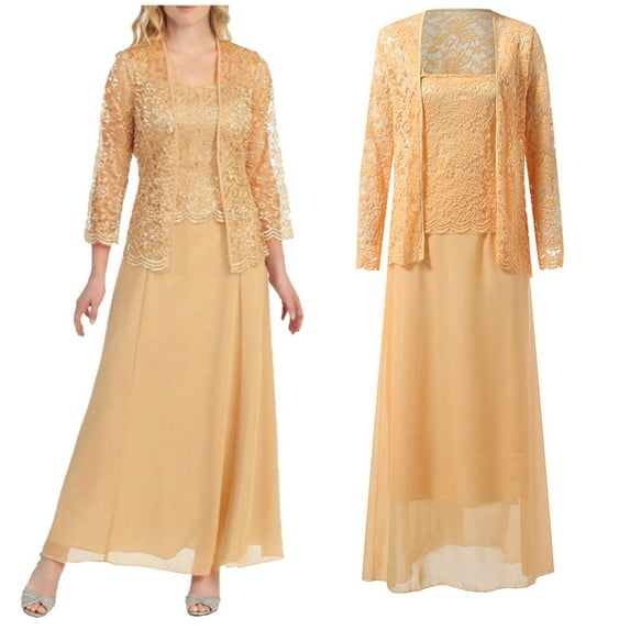 Dresses for Women Plus Size Hollow Out Lace Patchwork Solid Loose Hem Long Sun Dress Yellow XXL