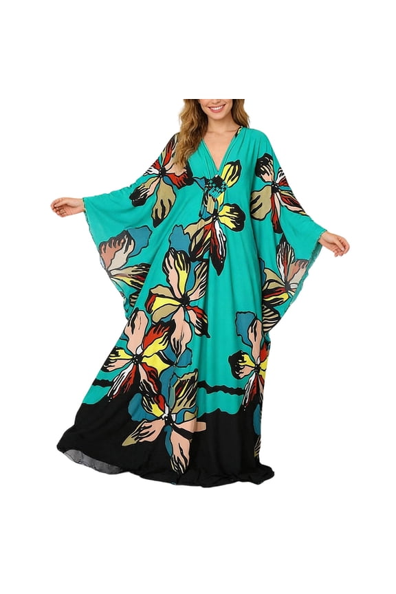 Dresses for Women Plus Size Lightweight Swimsuit Cover up Batwing Sleeve Print Loungewear Beach Robe