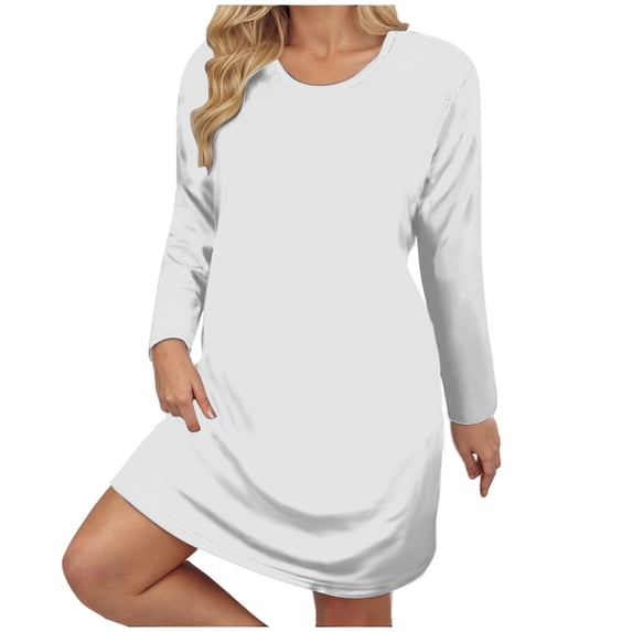 Dresses for Women Plus Size Round Neck Long Sleeve Casual Solid Color Fall and Winter Dress