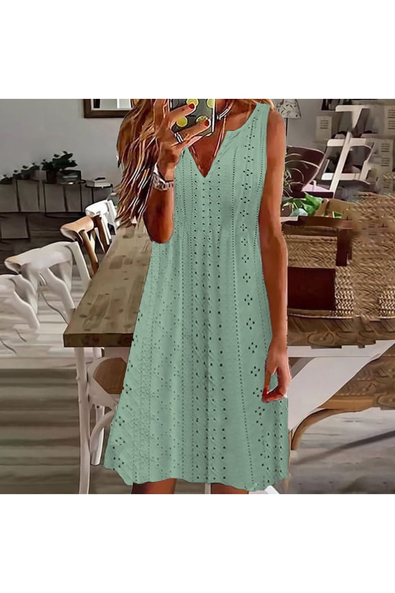 Dresses for Women Plus Size Round-Neck Sleeveless Vest Fashion Summer Casual Solid Long Dress