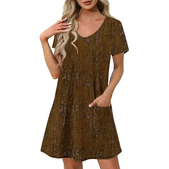 Dresses for Women Plus Size Short-sleeved V-neck Summer Print Casual Dress