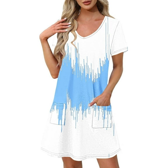 Dresses for Women Plus Size Short-sleeved V-neck Summer Print Casual Dress