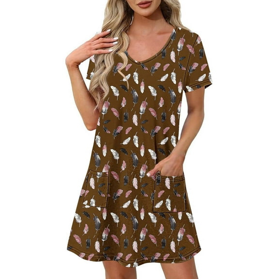 Dresses for Women Plus Size Short-sleeved V-neck Summer Print Casual Dress