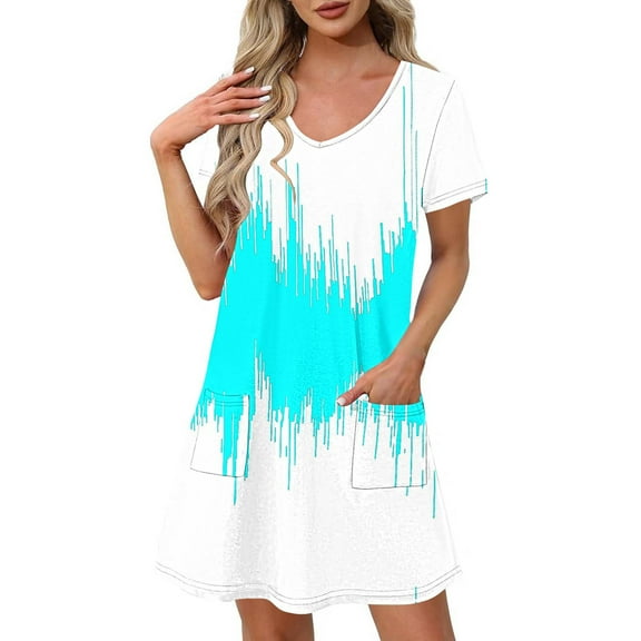 Dresses for Women Plus Size Short-sleeved V-neck Summer Print Casual Dress