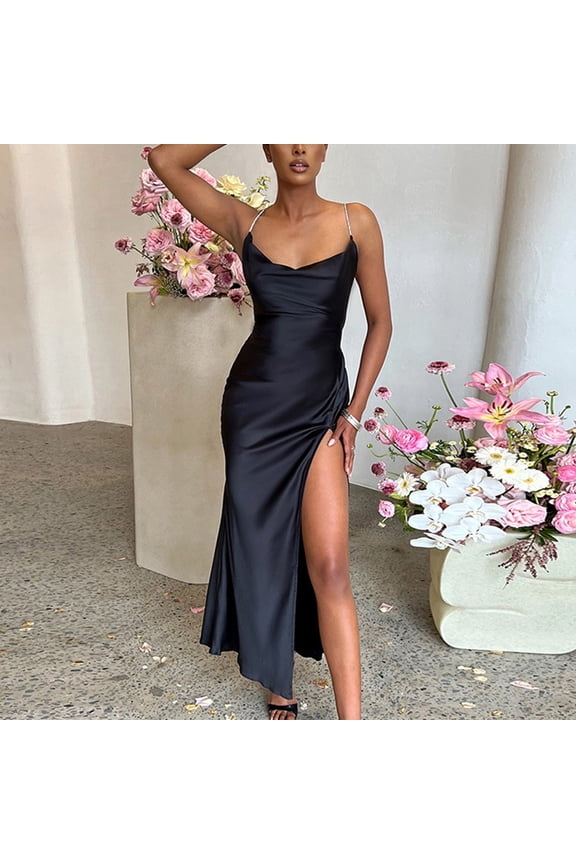 Dresses for Women Plus Size Sleeveless Slit Plain Round Neck Spring And Summer Ankle Dress