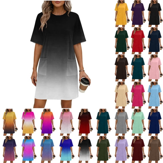 Dresses for Women Plus Size Solid Short Sleeve Dresses for Women Round Neck Bandage Women's Dresses Ladies Skirt