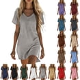 thumbnail image 1 of Dresses for Women Plus Size Solid Short Sleeved V-neck Linen Casual Dresses And Comfortable Women's Dresses With Pocket, Gray-M, 1 of 7