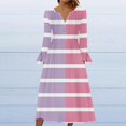thumbnail image 1 of Dresses for Women Printed Casual Long Sleeve V-Neck Stripe Dress with Pockets, 1 of 5