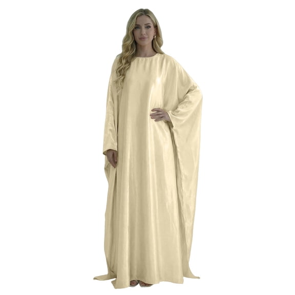 Dresses for Women Ramadan Satin Prayer Dress Batwing Long Sleeve Middle East Arabian Abaya Dresses/Beige/L
