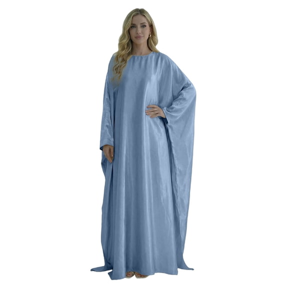 Dresses for Women Ramadan Satin Prayer Dress Batwing Long Sleeve Middle East Arabian Abaya Dresses/Light Blue/L