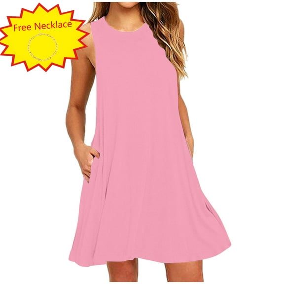 Dresses for Women Sawvnm Fashion Women Summer Solid Casual Round-Neck Short Sleeve Mini Dress Summer Party Beach Dress on Clearance