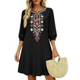 thumbnail image 1 of Dresses for Women Sawvnm Women's Boho Embroidered Tunic Dress V Neck 3/4 Sleeve Casual Loose Mini Dress For Summer Beach, 1 of 6