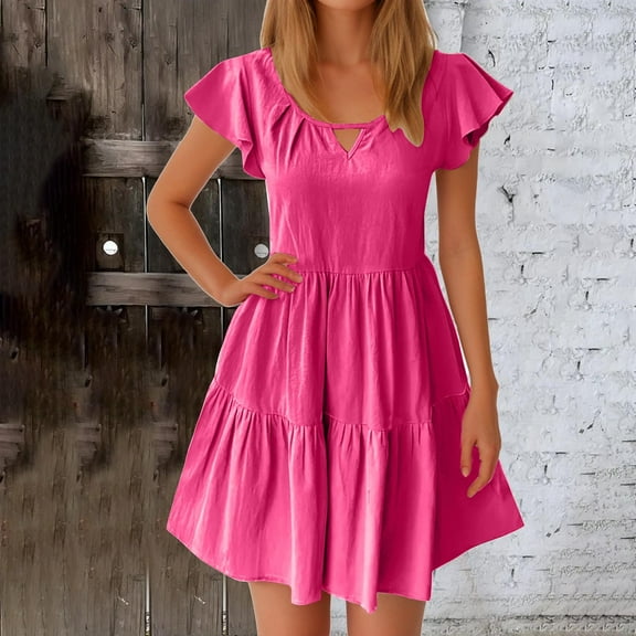 Dresses for Women Short Sleeved Round Neck Summer Casual Color Blocking Dress