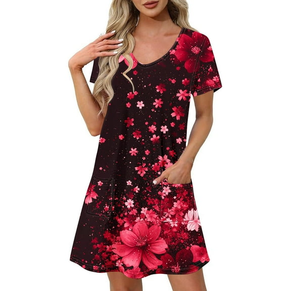 Dresses for Women Short-sleeved V-neck Summer Print Casual Dress