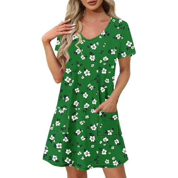 Dresses for Women Short-sleeved V-neck Summer Print Casual Dress