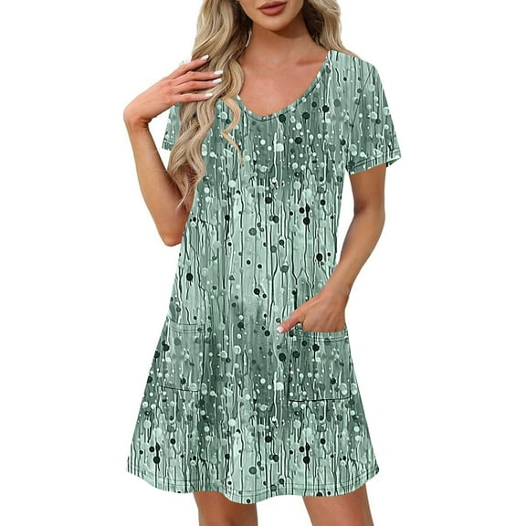 Dresses for Women Short-sleeved V-neck Summer Print Casual Dress