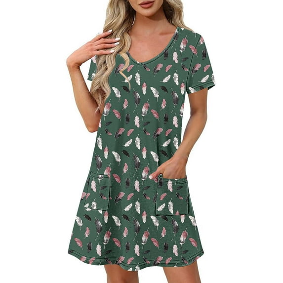 Dresses for Women Short-sleeved V-neck Summer Print Casual Dress