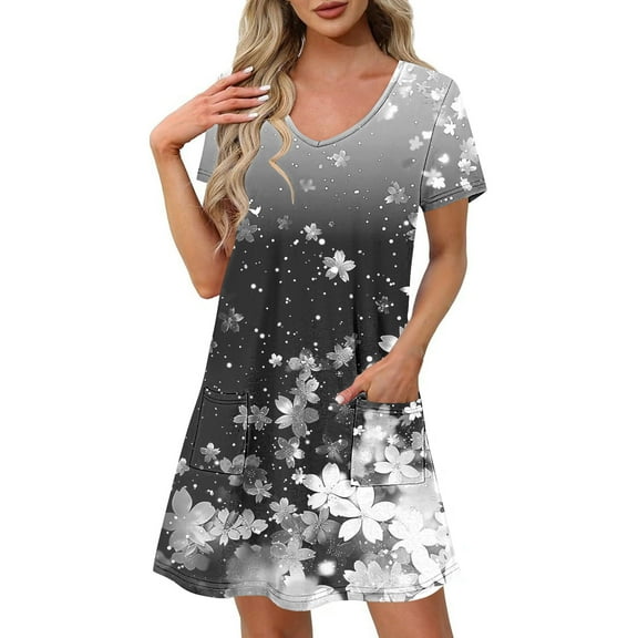 Dresses for Women Short-sleeved V-neck Summer Print Casual Dress