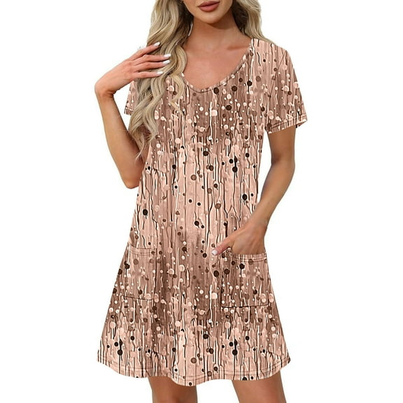 Dresses for Women Short-sleeved V-neck Summer Print Casual Dress
