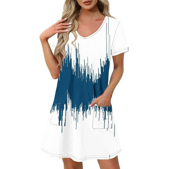 Dresses for Women Short-sleeved V-neck Summer Print Casual Dress