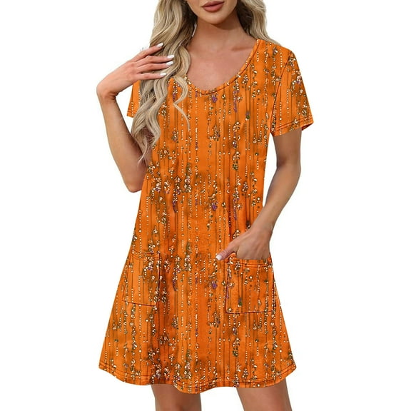 Dresses for Women Short-sleeved V-neck Summer Print Casual Dress