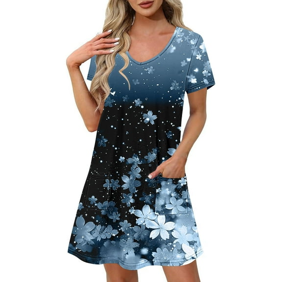 Dresses for Women Short-sleeved V-neck Summer Print Casual Dress