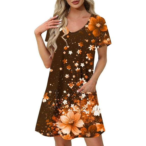 Dresses for Women Short-sleeved V-neck Summer Print Casual Dress