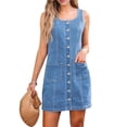 thumbnail image 1 of Dresses for Women Sleeveless Stretchy Jean Summer Casual Western Short Button Down Dress with Patch Pocket Light Blue XL, 1 of 8