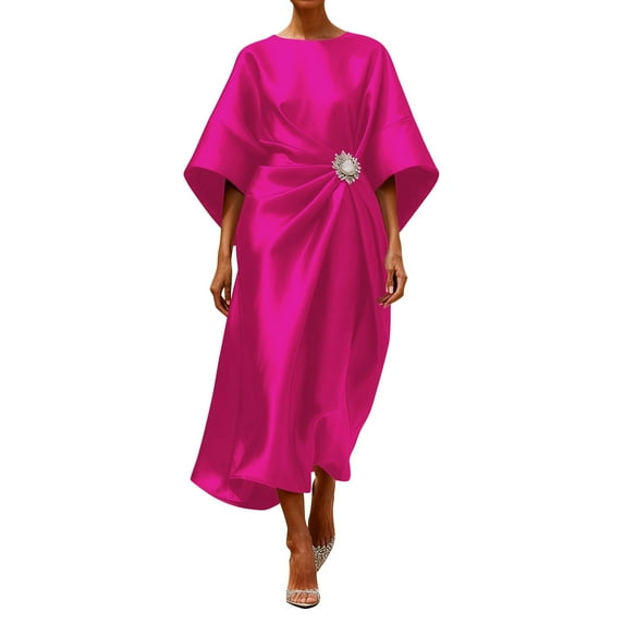 Dresses for Women Solid Color Elbow Sleeve Round Neck Dress Fashion Casual Summer Women's Dresses