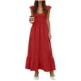 thumbnail image 1 of Dresses for Women Solid-Color V-Neck with Ruffled Flare Sleeves Weekend Wear and Everyday Use., 1 of 6