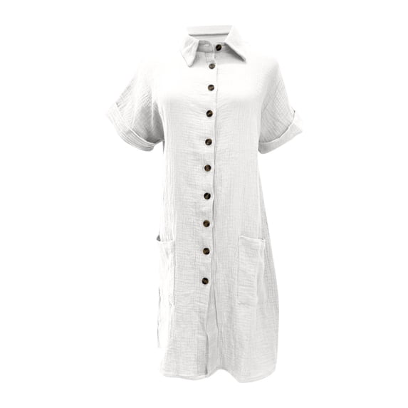 Dresses for Women Summer Casual Button down Shirt Dresses Short Sleeve Casual Midi Tunic Dress with Pockets