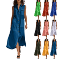 thumbnail image 1 of Dresses for Women Summer Casual V Neck Sleeveless Loose Flowy Beach Vacation Button Down Maxi Shirt Dress with Pockets,Sizes S-3XL, 1 of 8