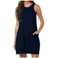 Dresses for Women Summer Crew Neck Sleeveless Dress Casual Beach Cotton