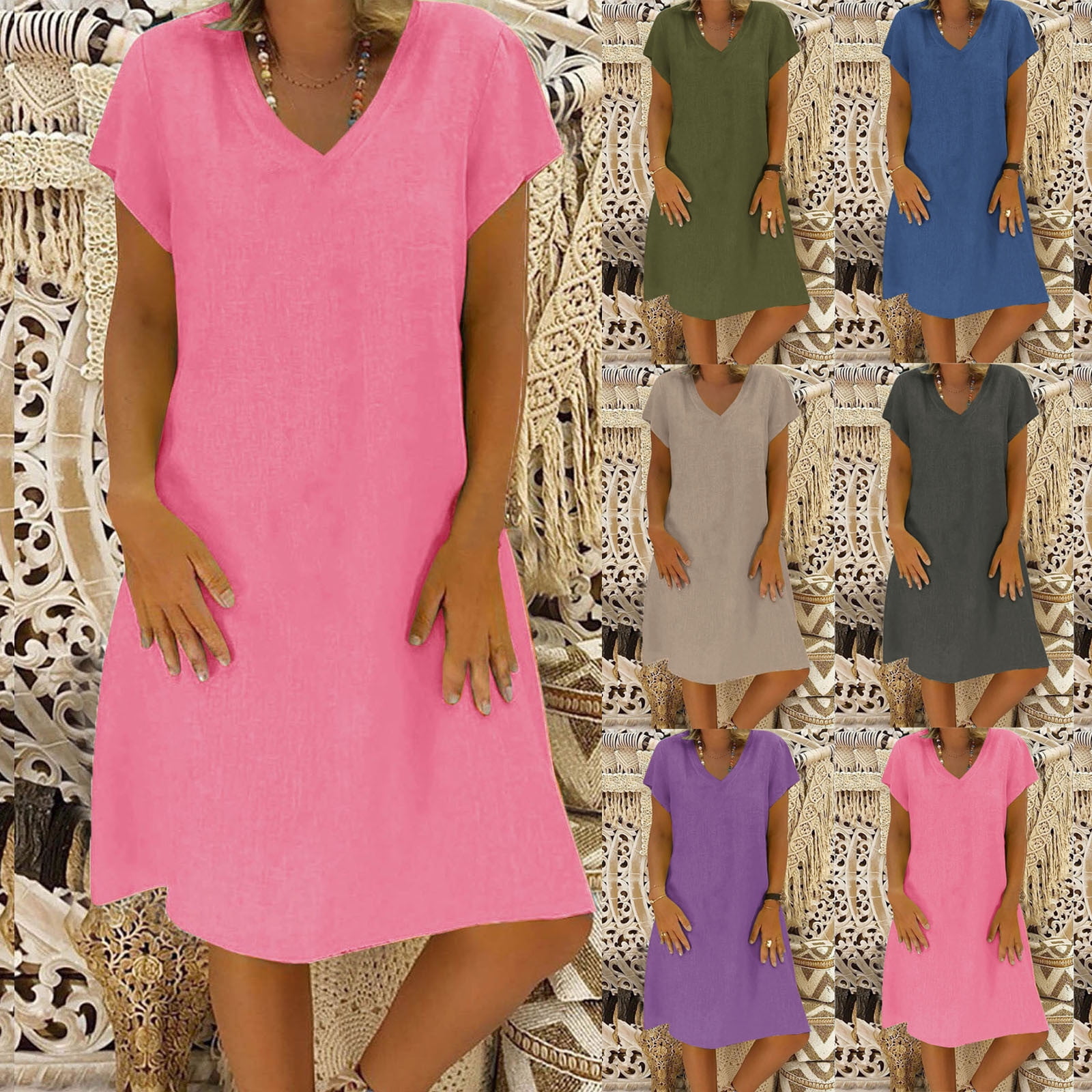 Dresses for Women Summer Fashion Solid Color Loose Fitting Cotton Linen ...