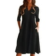 thumbnail image 1 of Dresses for Women Summer V Neck Casual Solid Color Cotton Swing Dress, 1 of 5