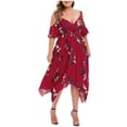 thumbnail image 1 of Dresses for Women Summer Wedding Guest Short Sleeve Fashion Plus Size Open Shoulder Floral Printed Handkerchief V-Neck Dress, 1 of 7