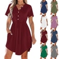 thumbnail image 1 of Dresses for Women Summer Women's Summer Dress Casual V Neck Short Sleeve Drawstring Dresses With Pockets Navy XL, 1 of 9