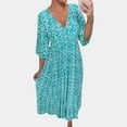 thumbnail image 1 of Dresses for Women Trendy Boho Floral Print Cover Up V Neck Half Sleeve Solid Sundress Blue XXL, 1 of 6