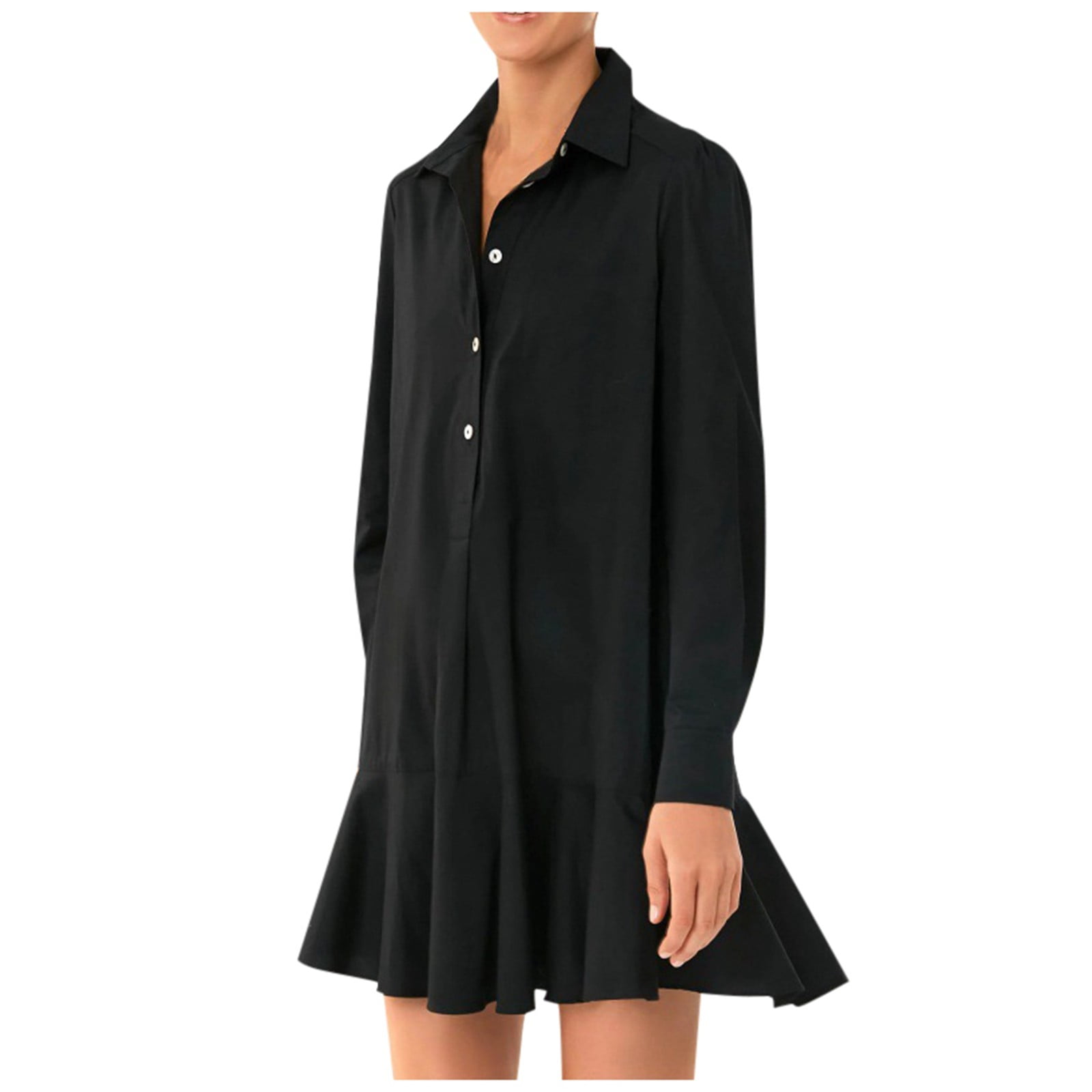 Unilexi Women's Collared Long Sleeve Shirt Dress - Mini Shift Tunic With Ruffle Hem & Pockets