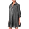 thumbnail image 1 of Dresses for Women Tunic Shirt Mini Dress Long Sleeves Short Dress Button Up Ruffle Hem Shift Dresses with Pockets, 1 of 5