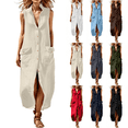 thumbnail image 1 of Dresses for Women V Neck Sleeveless Button Down Shirt Dress with Pockets Loose Everyday Casual Cotton Linen Sundress,Sizes S-2XL, 1 of 8