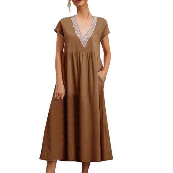 Dresses for Women, Women Casual Loose Boho Dress with Pockets Short Sleeve Long Maxi Summer Beach Swing Dresses Sundress