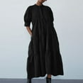 thumbnail image 1 of Dresses for Women Women Summer Fashion Short Sleeve Vent Round-Neck Casual Print Dress Summer Dresses for Women Black M, 1 of 6