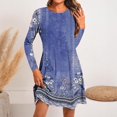 thumbnail image 1 of Dresses for Women Women's Fashion Round-Neck Short Sleeved Printed Pullover Dress on Clearance Blue, S, 1 of 5